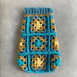 Dog Sweater XS Blue Gold Crochet Granny Square